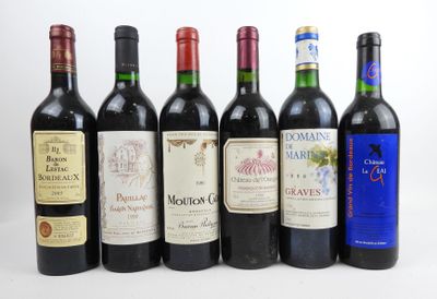 six bouteilles de vin sont alignées sur une surface blanche