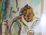 une photo d'un tableau représentant un homme avec une tasse de café