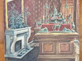 a picture of a drawing of a room with a fireplace