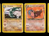four different pokemon cards are shown in a row on a black background
