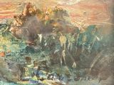 an image of a painting of a landscape with a mountain in the background
