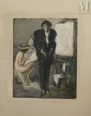 tableau représentant un homme en smoking debout à côté d'une femme en robe blanche