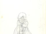 pencil drawing of a man in a cape and caper holding a sword