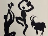 une image représentant un dessin en noir et blanc d'un homme et d'une chèvre
