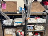 a shelf with many items on it in a room