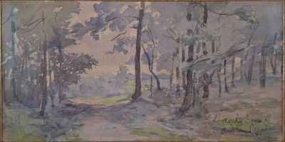 an image of a painting of a path in the woods