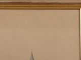 painting of a sailboat on the water with a sailboat in the distance