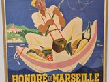 affiche représentant un homme dans un bateau, muni d'une canne à pêche