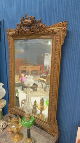 Miroir cadre bois et stuc couleur bronze, H : 127 x 82