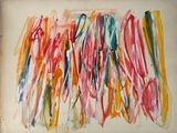 abstract painting of multicolored brush strokes on a white background