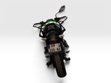 a motorcycle that is parked on a white surface