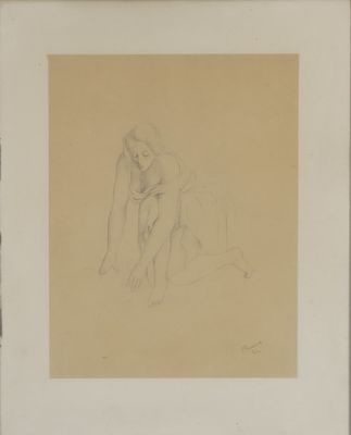 l'image d'un dessin d'une femme assise sur le sol