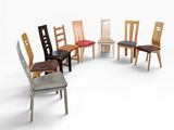many chairs that are arranged in a circle on a white surface