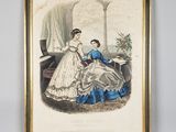 an old fashion picture of a woman and a man sitting in a living room