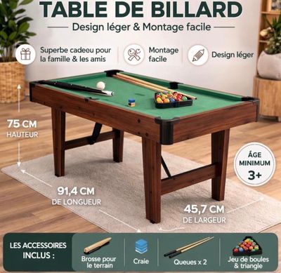 the table de billard is designed to look like a pool table