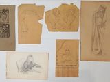 several drawings of a man and a woman sitting on a chair