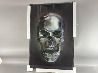 a picture of a painting of a skull hanging on a wall