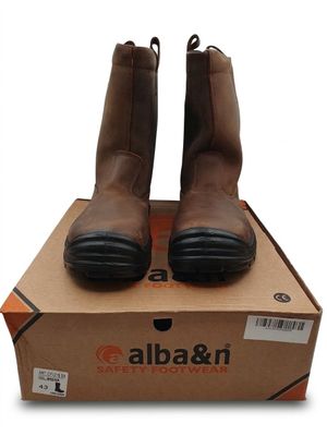 the box is full of a pair of brown leather boots
