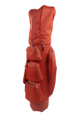 a close up of a golf bag on a white background