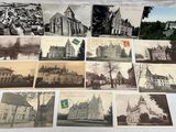 plusieurs vieilles photos en noir et blanc d'une église et d'autres bâtiments