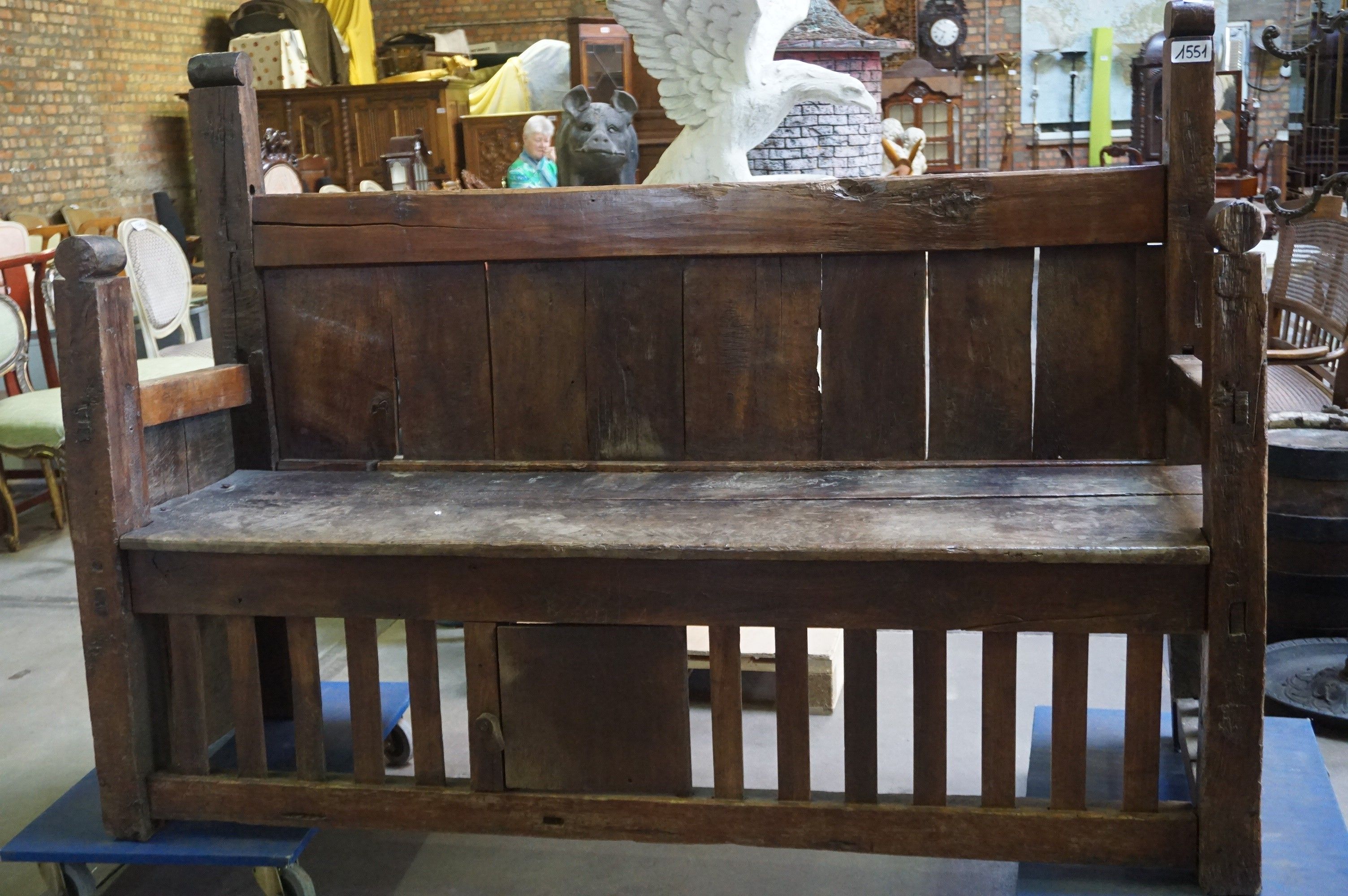 Grand banc de couvent espagnol ancien - bois massif - H : 13…