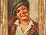 tableau représentant un garçon avec une cigarette à la bouche