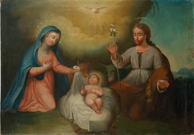 an image of a painting of a nativity scene with jesus and mary