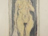 tableau représentant une femme nue, dans un cadre blanc, accroché au mur