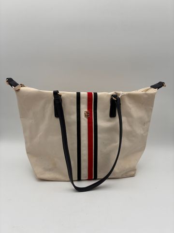 Tommy HILFIGER - Sac brides blanc cuir et toile. Nombreuses tâche...