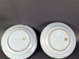 pair of chinese blue and white porcelain plates with gold rims