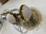 a pair of lamps that are on a table