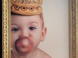 painting of a baby wearing a crown with a bubble in it ' s mouth