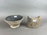 pair of stoneware bowls with handles and handles