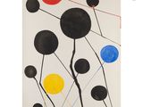 an image of a painting with black, red, yellow and blue circles