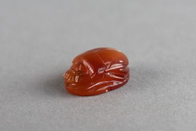 une photo d'un morceau de cornaline sculptée posé sur une table