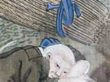 a picture of a painting of a man sleeping on the ground