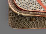 a close up of a piece of luggage on a table