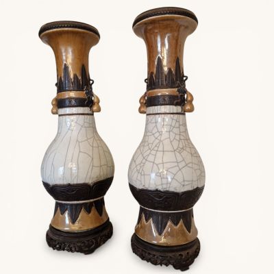 "Paire de grandes potiches de forme balustre en grès céladon…