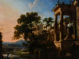 peinture représentant un tableau représentant un paysage avec un château en arrière-plan