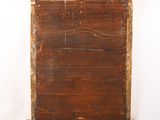 an old wooden mirror with a metal frame on a white background