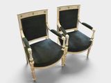 pair of french louis xvi style armchairs with green velvet upholstered seats