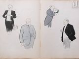 an old book with a drawing of a man in a tuxedo and a man in a tuxedo