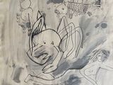 a drawing of a cat and a fish in the water