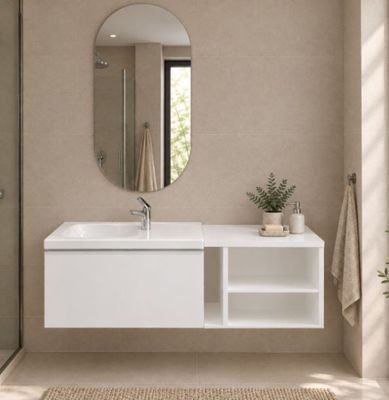 une salle de bain avec un lavabo et un miroir