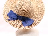 un chapeau de paille orné d'un nœud bleu sur le dessus