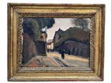 an image of a painting of a man walking down a street