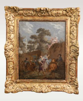 une image représentant un tableau où l'on voit un groupe de personnes à cheval