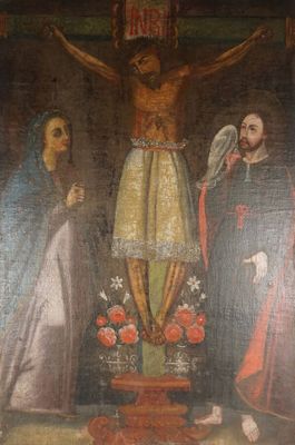 an image of a painting of jesus on the cross with other people