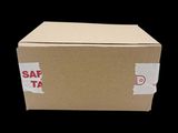 a cardboard box with a tag on it that says safeta