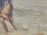 a painting of a man riding a horse on the beach